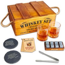 Mixology & Craft Whiskey Stones Gift Set for Men - 2 Glasses, 8 Chilling Rocks &