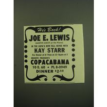 1949 Copacabana Club Ad - He's Back! Joe E. Lewis (Austin Mack at the Piano)