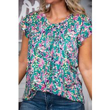 Sky Blue Floral Print Ruffled Short Sleeve Babydoll Top