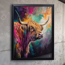 HIGHLAND COW MULTI COLOUR DUST HOME DECOR ANIMAL COW WALL ARTWORK PICTURE PRINT