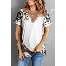 Chestnut Western Leopard Bleached Print Crew Neck T Shirt