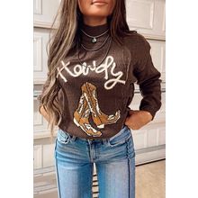 Coffee Western Howdy Boot Graphic High Neck Sweater