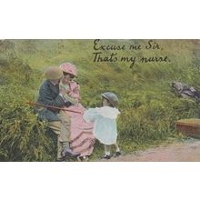 Stop Kissing My Nurse Flirting Fishing Rod Antique Risque Postcard