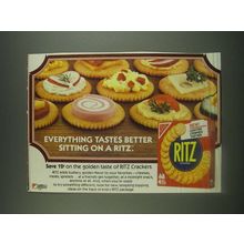 1985 Nabisco Ritz Crackers Ad - Everything tastes better sitting on a Ritz