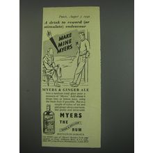 1949 Myers Rum Ad - A drink to reward (or stimulate) endeavour