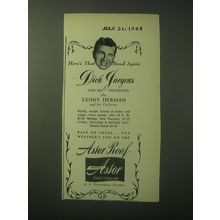 1948 Hotel Astor Ad - Here's that band again Dick Jurgens and his orchestra