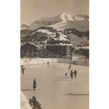 Dog Skating On Ice Rink at Hotel Schonegg Adelboden Switzerland Postcard