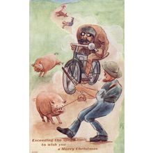 Mad Cyclist Motorcycle Running Over Farmer Disaster Old Comic Postcard