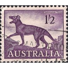 AUSTRALIA, MAMMALS, Thylacine, Thylacinus cynocephalus, violet 1962, 1/2