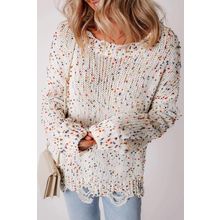 White Colorful Confetti Distressed Knit Sweater