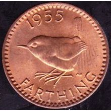 1955 Great Britain 1 Farthing Coin