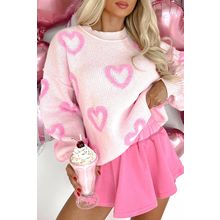 Pink Heart Shape Bubble Sleeve Baggy Sweater