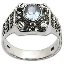 Sterling Silver Marcasite Blue CZ Cubic Zirconia Stone Ring