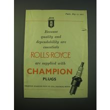 1953 Champion Spark Plugs Ad - quality and dependability are essentials