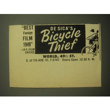 1950 Bicycle Thief Movie Ad - Best Foreign Film 1949 De Sica's Bicycle Thief