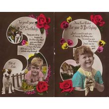 3rd Birthday Cats Dogs 2x Real Photo Greetings Postcard s