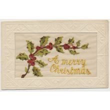 WWI embroidered silk postcard Merry Christmas 1915 France