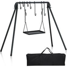 RELIANCER Grill Swing,Campfire Grill Cooking Stand W/8 Hooks & Storage Bag,Cast