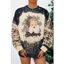 Black Believe Santa Clause Bleach Print Graphic Sweatshirt