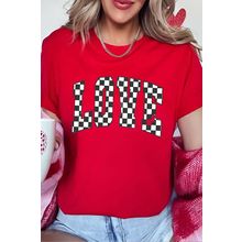 Red Checkered LOVE Letter Graphic Valentines T Shirt