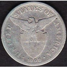 1908 S Philippines 50 Centavos Silver Coin