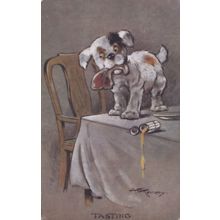 Tasting Table Dog Stealing Food Kennedy Old Comic Dogs WW1 Postcard