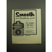 1957 St. Johns Bay Talc Advertisement - Smooth as a Caribbean swell