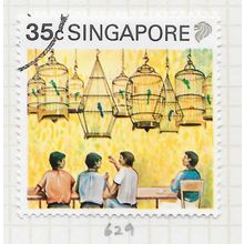 SINGAPORE 1990 TOURISM SIGHTS 35c USED BIRD SINGING CAGES HANGING COFFEE SHOP