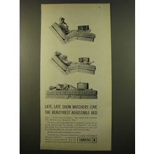 1961 Simmons Beautyrest adjustable bed Ad - Late, late show watchers love