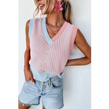 Light Pink Contrast Chevron Knit V Neck Sweater Vest