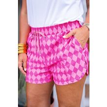 Pink Geometric Print Active Casual Shorts with Slits