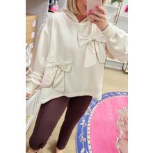 White Solid Color Cute Bow Detail Loose Hoodie