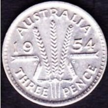 1954 Australia 1 Threepence Silver Coin