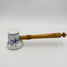 Antique Meissen Germany Blue Onion Meat Tenderizer with Wooden Handle Flaw