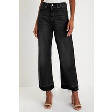 Black Raw Hem Straight Leg Loose High Waist Jeans