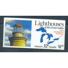 2969-2973a Bk230 32c Lighthouses Fine MNH 4 Pane/5 P# S11111 L00179