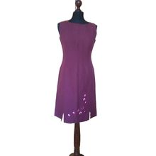 Burgundy Dress Floral Embroidery Linen Mix Size 8 10 UK