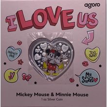 1 Oz 2025 Agoro Silver Collectible Disney I Love Us - Mickey and Minnie Mouse