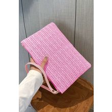 Rose Red Straw Woven Wrist Strap Zipper Large Wallet
