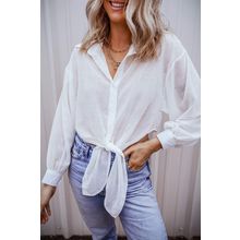 White Solid Knotted Front Loose Fit Sheer Shirt