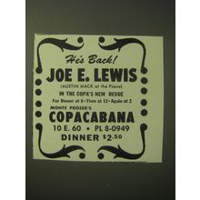 1948 Copacabana Club Ad - He's Back! Joe E. Lewis