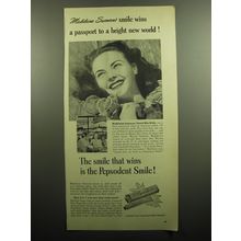 1949 Pepsodent Toothpaste Ad - Madeleine Swenson's smile wins a passport