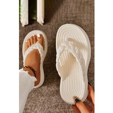 White Braided Pattern Thick Sole Flip Flop