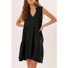 Black Split V Neck Tiered Flowy Sleeveless Dress