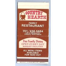 ND Hillsboro Matchbox Matchcover Country Hearth Family Restaurant I-29 At ~22