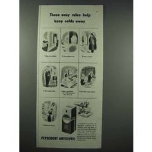 1943 Pepsodent Antiseptic Ad - Easy Keep Colds Away