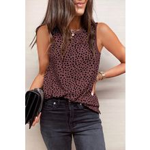 Red Leopard Print Round Neck Tank Top
