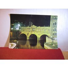 PULTENEY BRIDGE AT NIGHT, BATH. SOMERSET unused postcard by Harvey Barton =