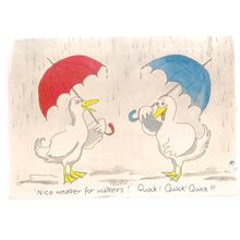 NICE WEATHER FOR WALKERS, holiday humour.. unused postcard by Pedley DUCKS =