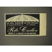 1953 Ritz-Carlton Hotel Ad - The roof garden the Open Skywalk